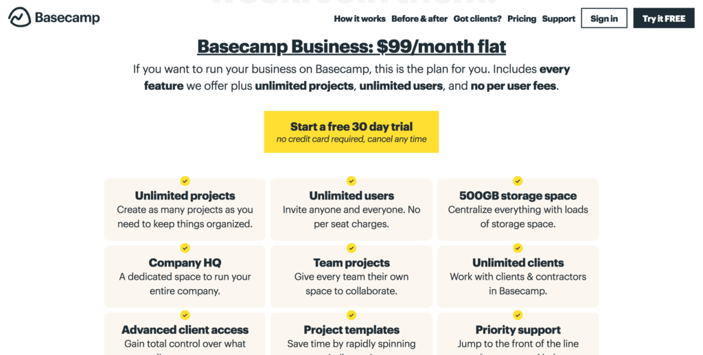 Saas Pricing Models - Basecamp