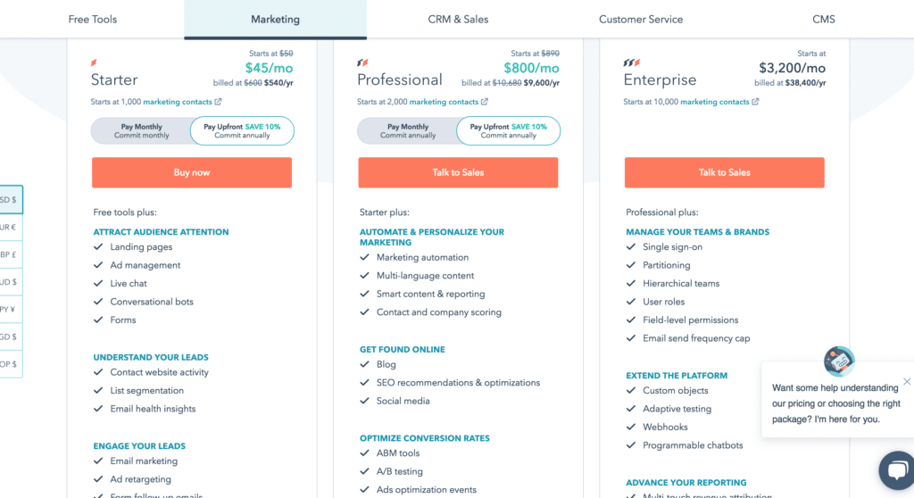 Saas Pricing Models - Hubspot