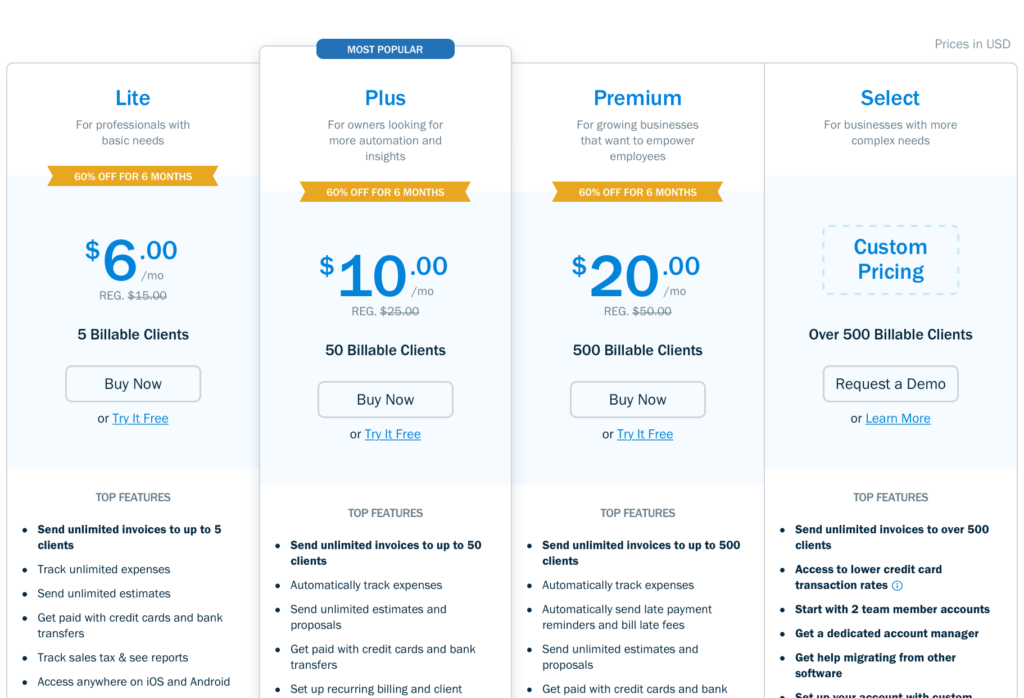 The Ultimate Saas Pricing Strategy - Freshbooks Pricing Page