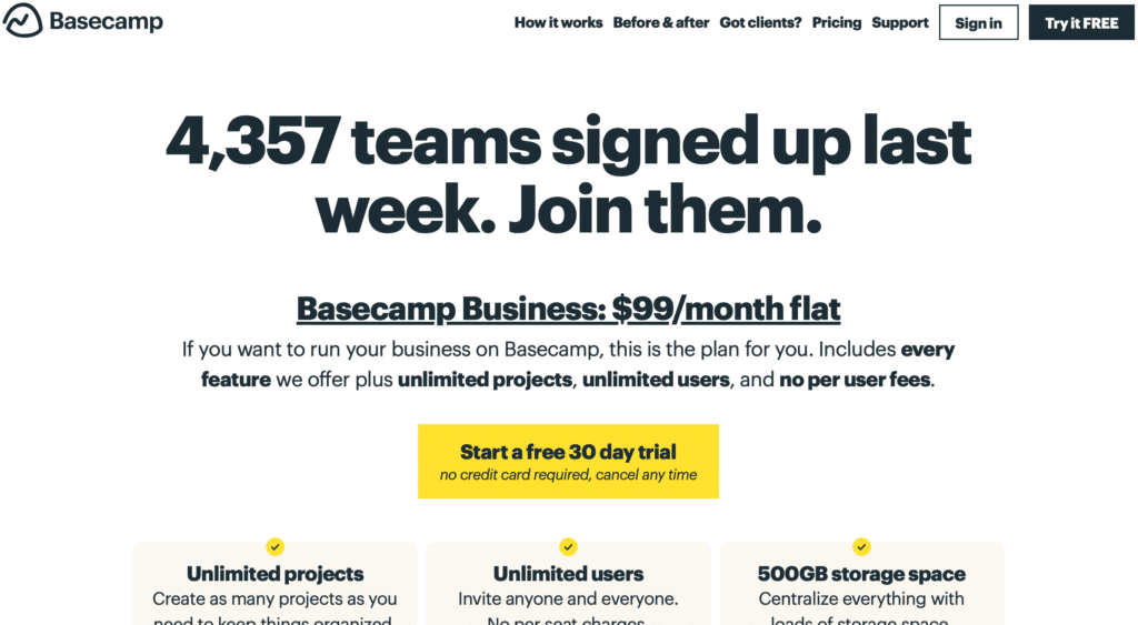 The Ultimate Saas Pricing Strategy - Basecamp Pricing Page