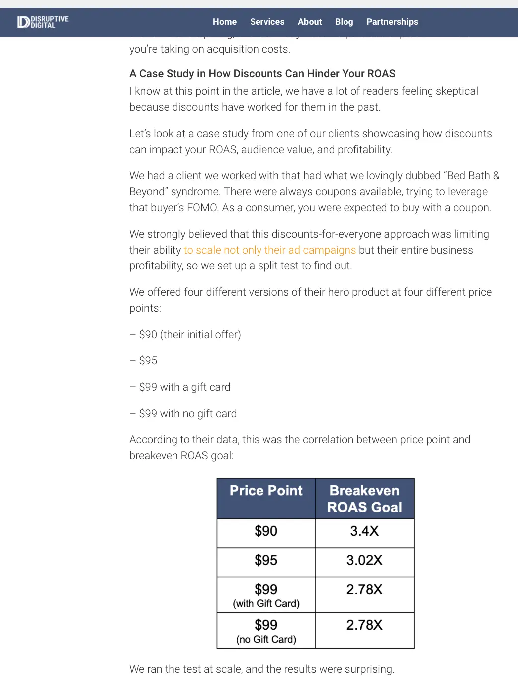 Disruptive Digital — Case Study Inside A Blog Post