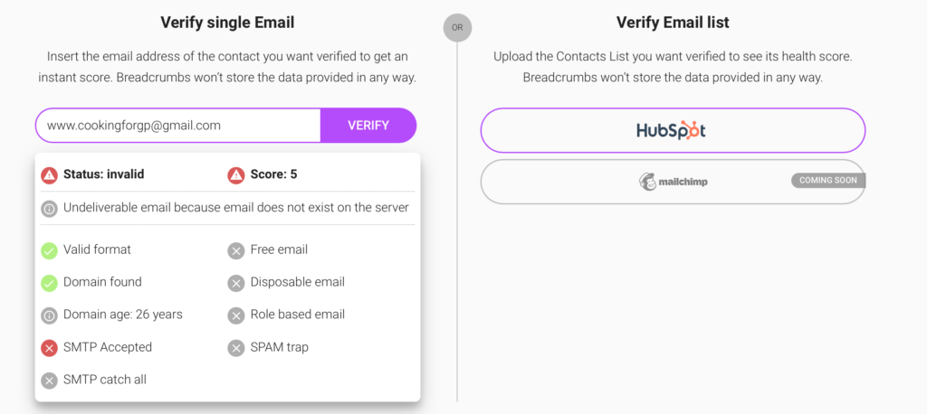 What Is Email Verification: Breadcrumbs Free Email Verification Tool