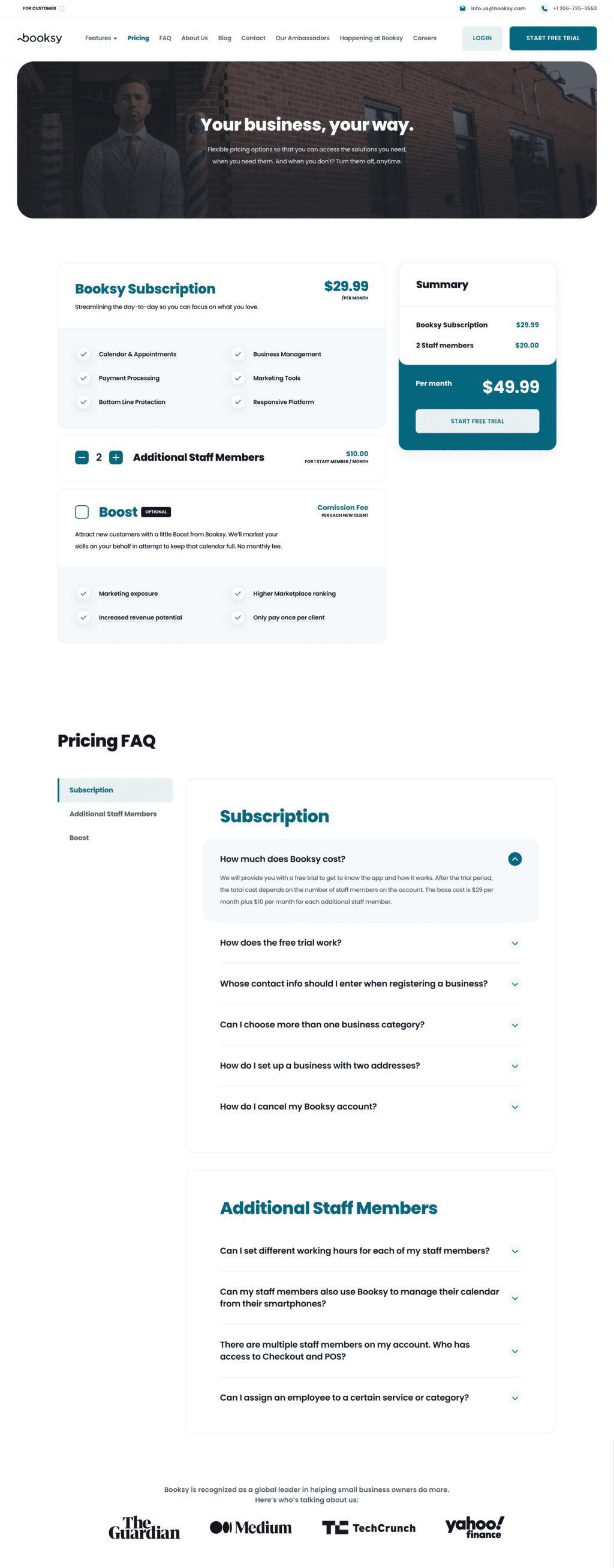 Seat-based pricing page examples: Booksy pricing page