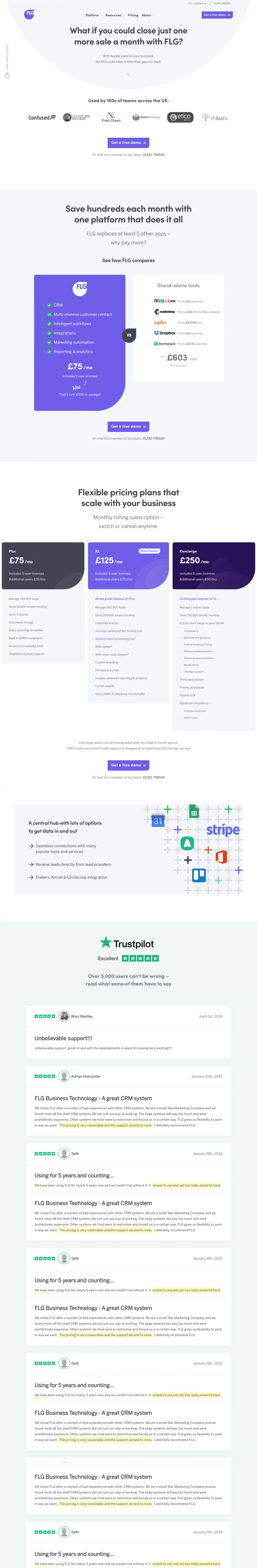 Competitors comparison pricing page examples: FLG pricing page