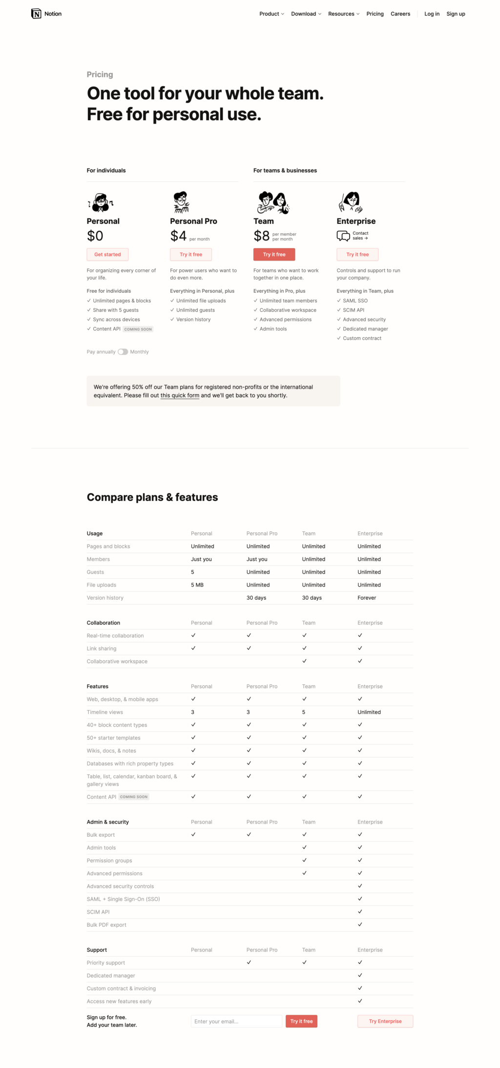 Seat-Based Pricing Page Examples: Notion Pricing Page