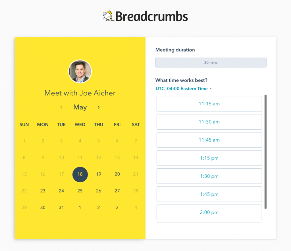 Screenshot Of Breadcrumbs Meeting Booking Tool Sales Acceleration Software