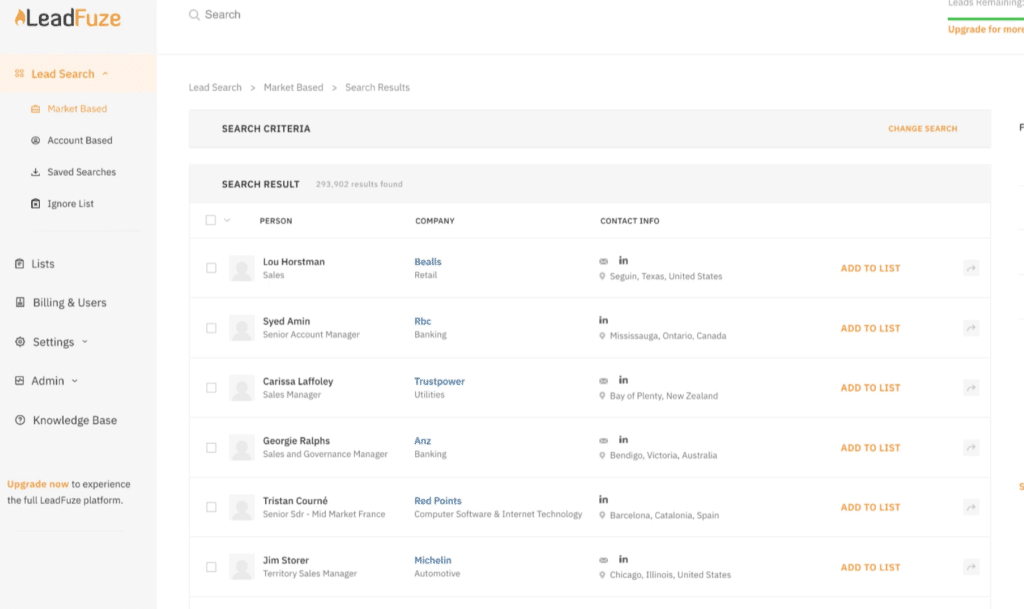 Screenshot Of Leadfuze Sales Acceleration Software