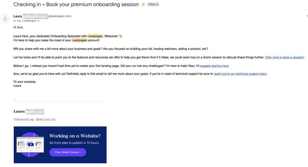 Personalization In Marketing In Action: A Screenshot Of A Personalized Email From Leadpages