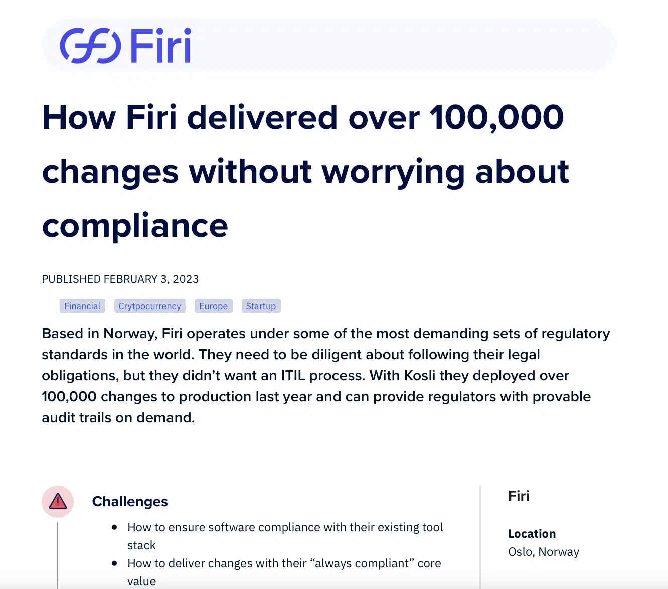 Kosli Case Study — Firi Overview