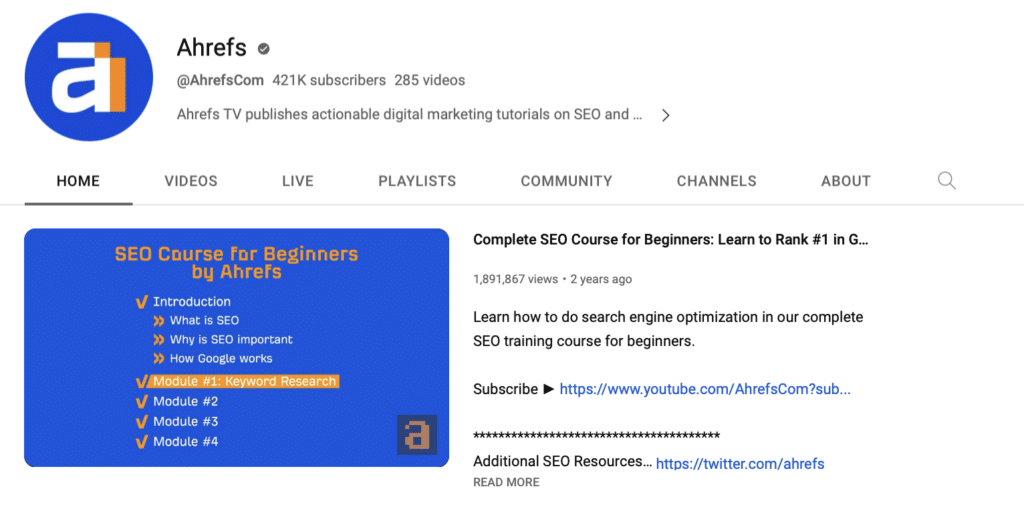 Best Marketing Resources: Ahrefs’s Youtube Channel 