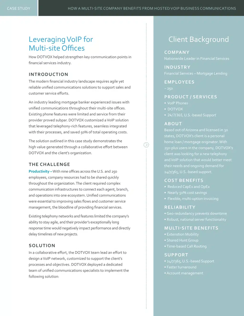 Case Study Examples: Dotvox — Multi-Site Voip Case Study Overview Module With Leveraging Voip For Multi-Site Offices Copy And Client Background Panel