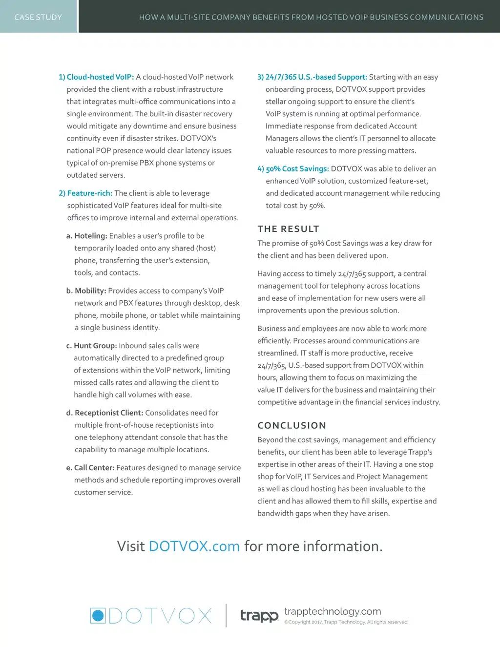 Case Study Examples: Dotvox — Feature-Rich Module Listing Hoteling, Mobility, Hunt Group, Receptionist Client, And Call Center Capabilities